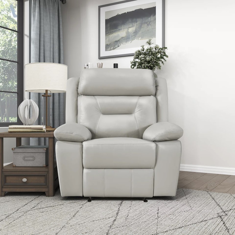 HOME LEGANCE GENUINE LEATHER MANUAL RECLINER GREY image 2