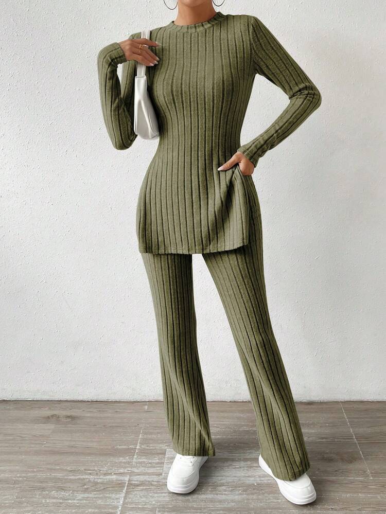 Army green Ribbed 2 pcs lounge wear - Monalisa of Lagos