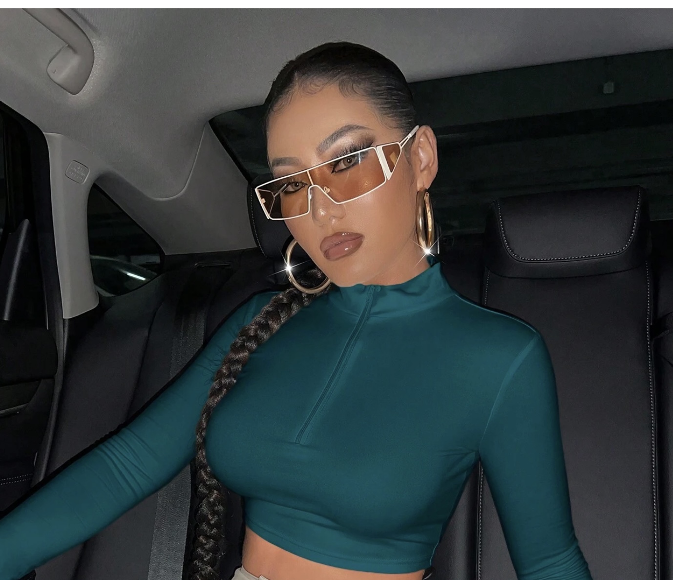 Plain stand collar zippered long sleeve crop top - Monalisa of Lagos